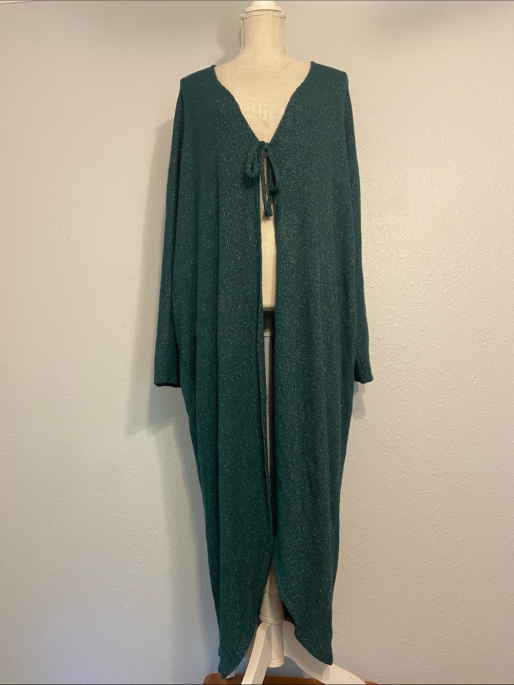 Torrid Sleep Emerald Green Metallic Thread Rib Knit Cocoon Cardigan Size 4